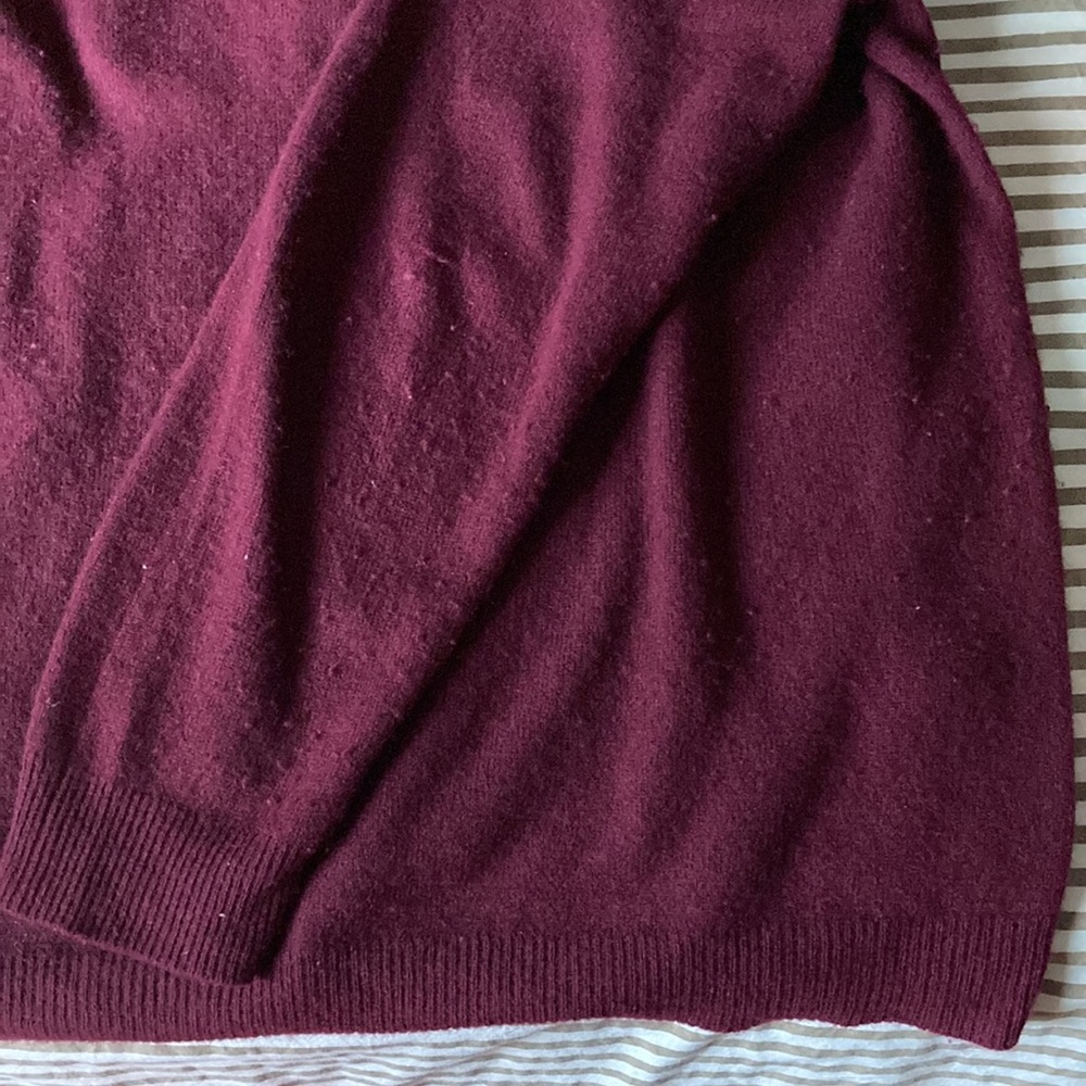 100% Cashmere Burgundy Wine V-Neck Sweater Pullover Oversized Luxury Unisex XL - Picture 7 of 9